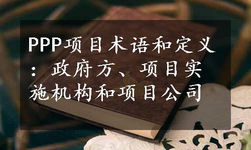 PPP项目术语和定义：政府方、项目实施机构和项目公司