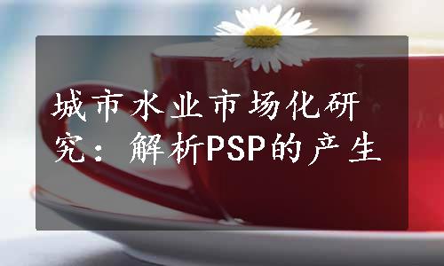 城市水业市场化研究：解析PSP的产生