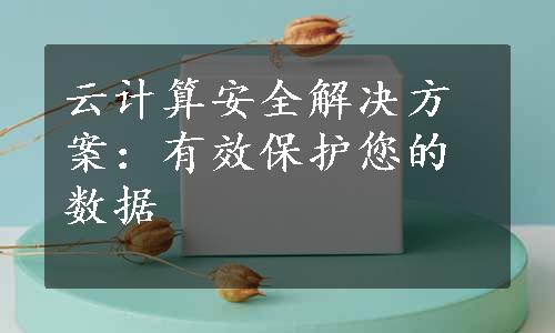 云计算安全解决方案：有效保护您的数据