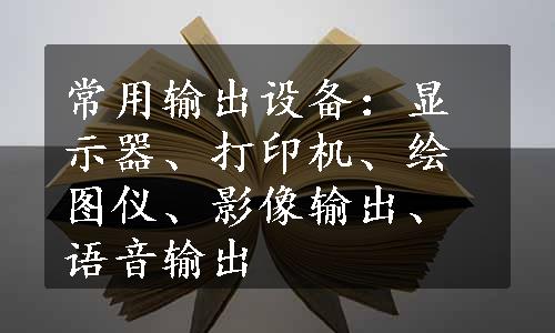 常用输出设备：显示器、打印机、绘图仪、影像输出、语音输出