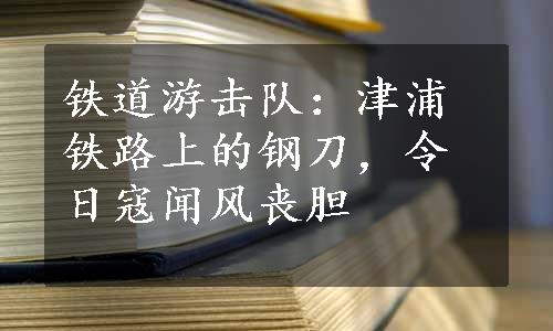 铁道游击队：津浦铁路上的钢刀，令日寇闻风丧胆