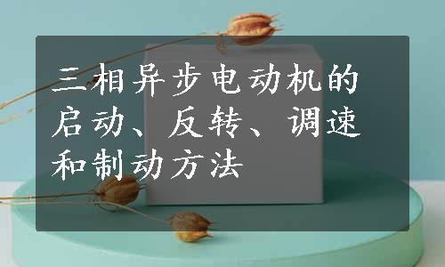 三相异步电动机的启动、反转、调速和制动方法