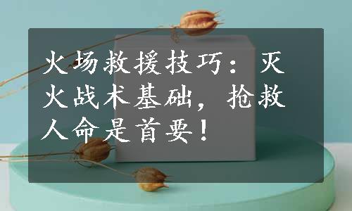 火场救援技巧：灭火战术基础，抢救人命是首要！