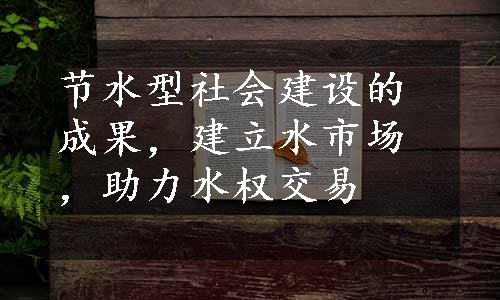 节水型社会建设的成果，建立水市场，助力水权交易