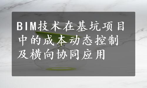 BIM技术在基坑项目中的成本动态控制及横向协同应用