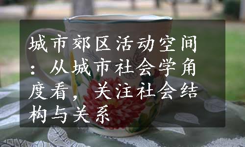 城市郊区活动空间：从城市社会学角度看，关注社会结构与关系