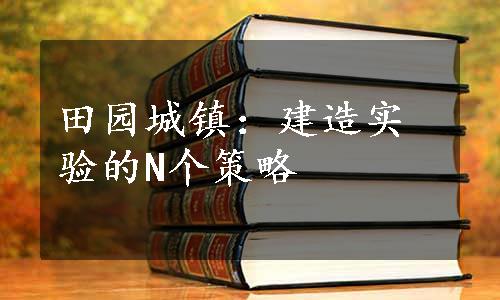 田园城镇：建造实验的N个策略