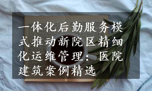 一体化后勤服务模式推动新院区精细化运维管理：医院建筑案例精选