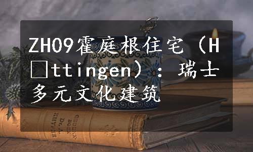 ZH09霍庭根住宅（Höttingen）：瑞士多元文化建筑