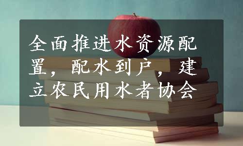 全面推进水资源配置，配水到户，建立农民用水者协会