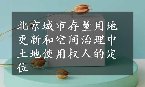 北京城市存量用地更新和空间治理中土地使用权人的定位