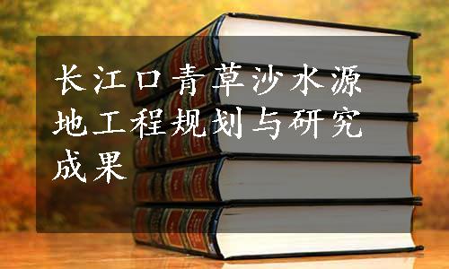 长江口青草沙水源地工程规划与研究成果