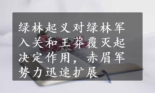 绿林起义对绿林军入关和王莽覆灭起决定作用，赤眉军势力迅速扩展