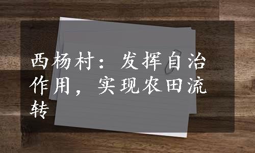 西杨村：发挥自治作用，实现农田流转