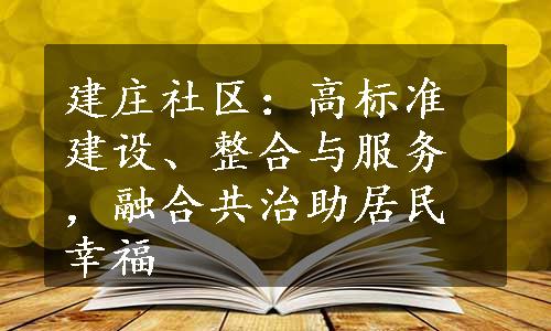 建庄社区：高标准建设、整合与服务，融合共治助居民幸福