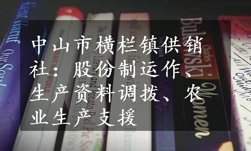 中山市横栏镇供销社：股份制运作、生产资料调拨、农业生产支援