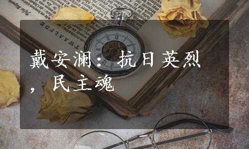 戴安澜：抗日英烈，民主魂