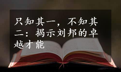 只知其一，不知其二：揭示刘邦的卓越才能