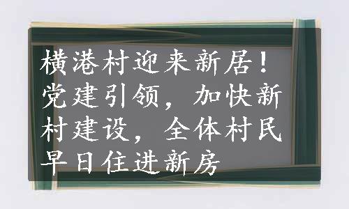 横港村迎来新居！党建引领，加快新村建设，全体村民早日住进新房