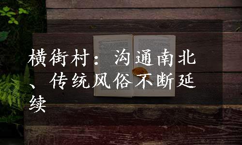 横街村：沟通南北、传统风俗不断延续