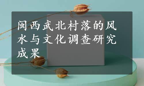 闽西武北村落的风水与文化调查研究成果