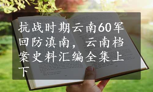 抗战时期云南60军回防滇南，云南档案史料汇编全集上下