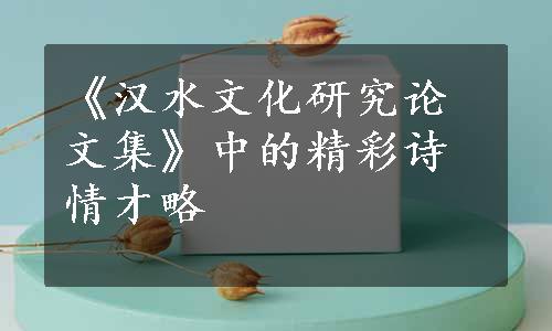 《汉水文化研究论文集》中的精彩诗情才略