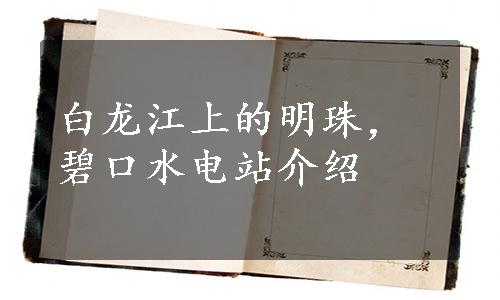 白龙江上的明珠，碧口水电站介绍