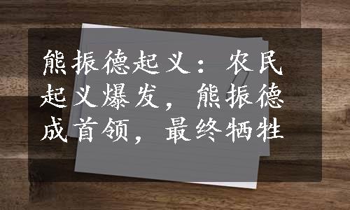 熊振德起义：农民起义爆发，熊振德成首领，最终牺牲