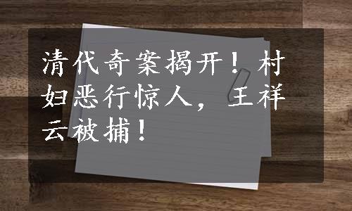 清代奇案揭开！村妇恶行惊人，王祥云被捕！