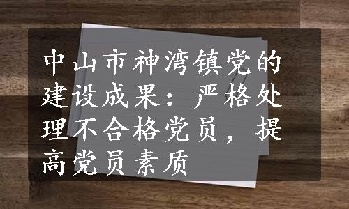 中山市神湾镇党的建设成果：严格处理不合格党员，提高党员素质