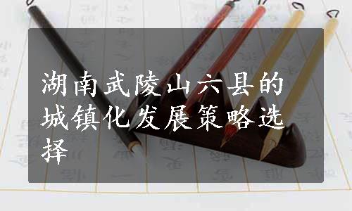 湖南武陵山六县的城镇化发展策略选择