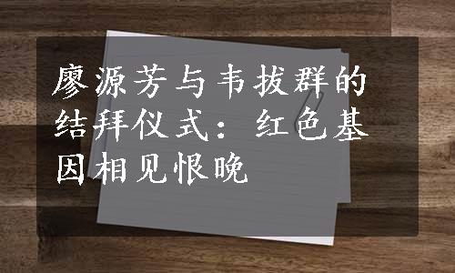 廖源芳与韦拔群的结拜仪式：红色基因相见恨晚