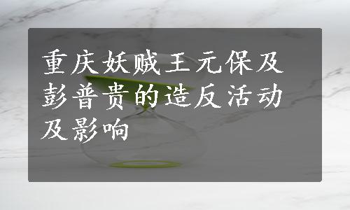 重庆妖贼王元保及彭普贵的造反活动及影响