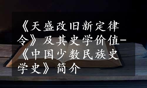 《天盛改旧新定律令》及其史学价值-《中国少数民族史学史》简介