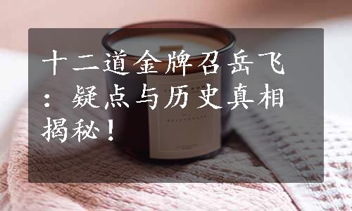 十二道金牌召岳飞：疑点与历史真相揭秘！