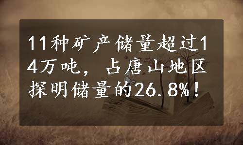 11种矿产储量超过14万吨，占唐山地区探明储量的26.8%！