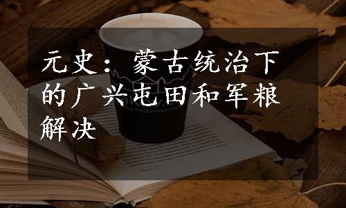 元史：蒙古统治下的广兴屯田和军粮解决