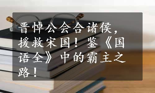 晋悼公会合诸侯，援救宋国！鉴《国语全》中的霸主之路！