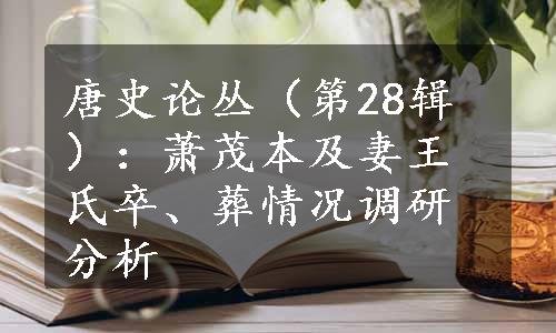 唐史论丛（第28辑）：萧茂本及妻王氏卒、葬情况调研分析