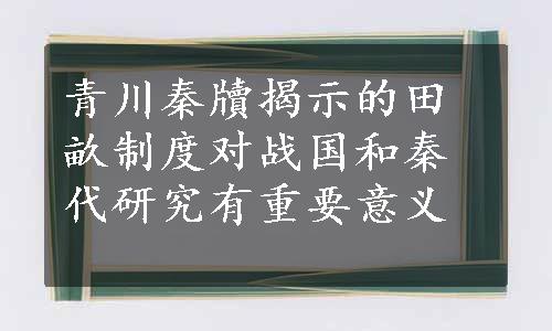 青川秦牘揭示的田畝制度对战国和秦代研究有重要意义