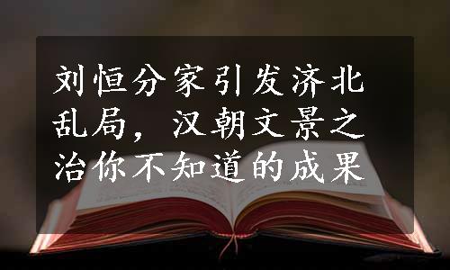 刘恒分家引发济北乱局，汉朝文景之治你不知道的成果