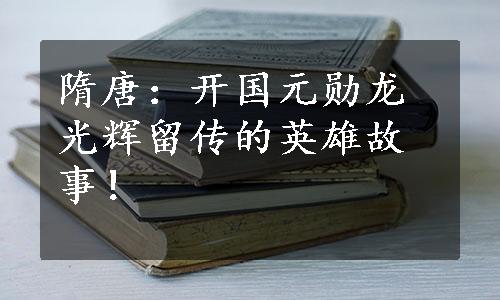 隋唐：开国元勋龙光辉留传的英雄故事！