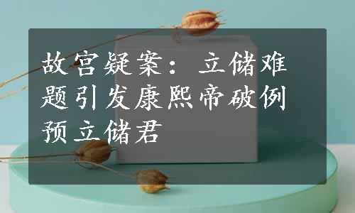 故宫疑案：立储难题引发康熙帝破例预立储君