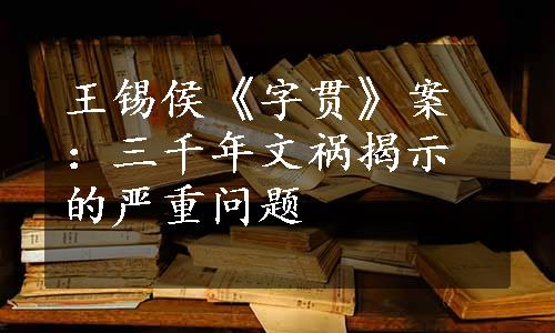 王锡侯《字贯》案：三千年文祸揭示的严重问题