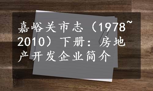 嘉峪关市志（1978~2010）下册：房地产开发企业简介