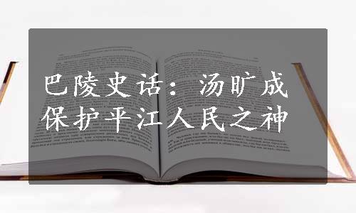 巴陵史话：汤旷成保护平江人民之神