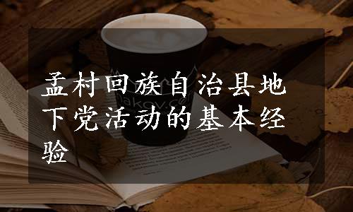 孟村回族自治县地下党活动的基本经验