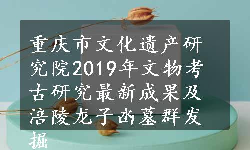 重庆市文化遗产研究院2019年文物考古研究最新成果及涪陵龙子凼墓群发掘