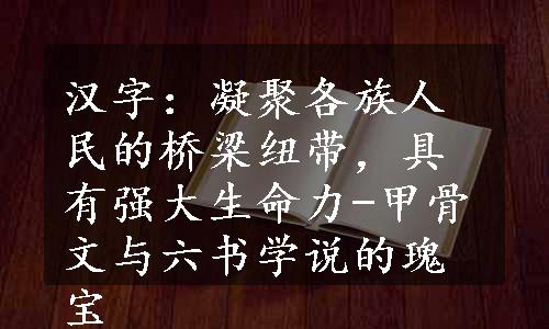 汉字：凝聚各族人民的桥梁纽带，具有强大生命力-甲骨文与六书学说的瑰宝